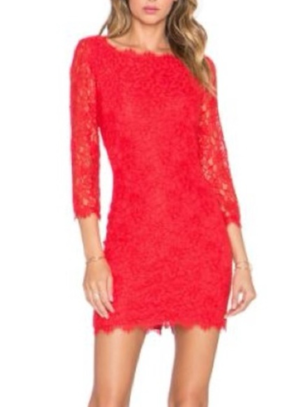 Diane von Furstenberg Red ZARITA Lace Sheath Cocktail Sundried Tomatoe ZipBack 8